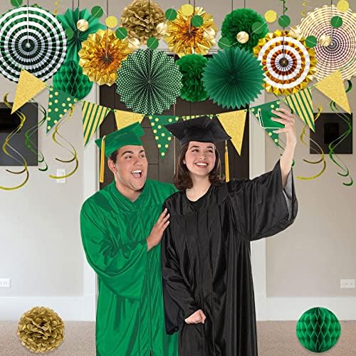 Green Gold Party Decorations Set with Fans and Flags