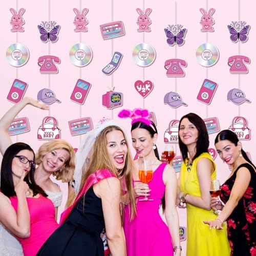 Spakon 8 Pack Y2k Pink Paper Banners Retro Garland Decorations