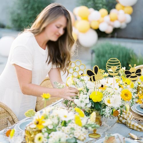 12PCS Bumble Bee Centerpiece Sticks Glitter