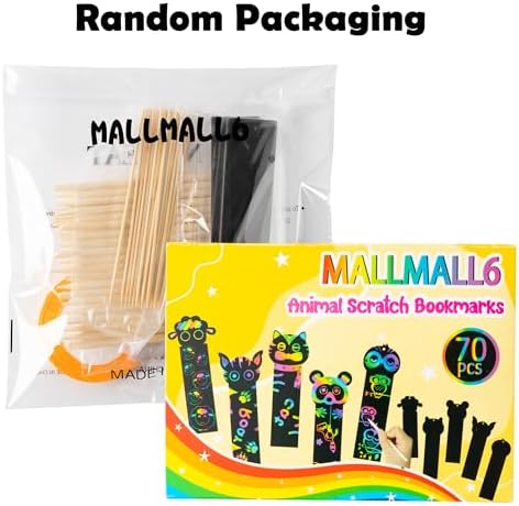 Mallmall6 70Pcs Animal Scratch Bookmarks Craft Kit for Kids