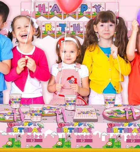 122Pcs Super Bros Peach Party Tableware Kit for 20 Guests