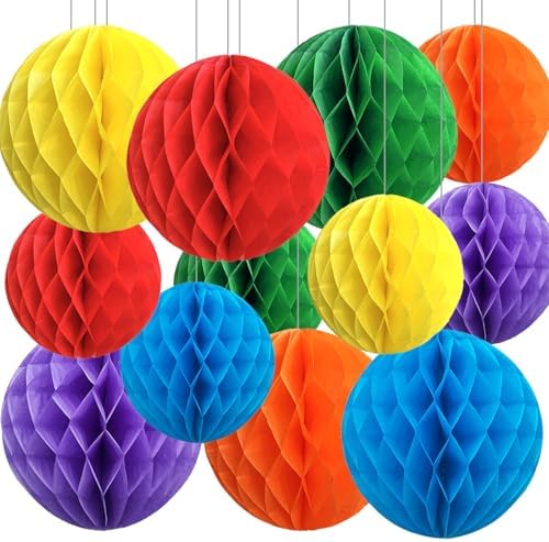 Rainbow Paper Honeycomb Balls 12 Pack for Party Decor