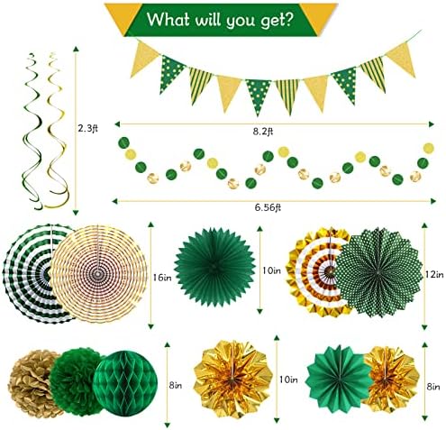 Green Gold Party Decorations Set with Fans and Flags