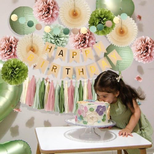 Olive Green and Pink Birthday Decorations Kit