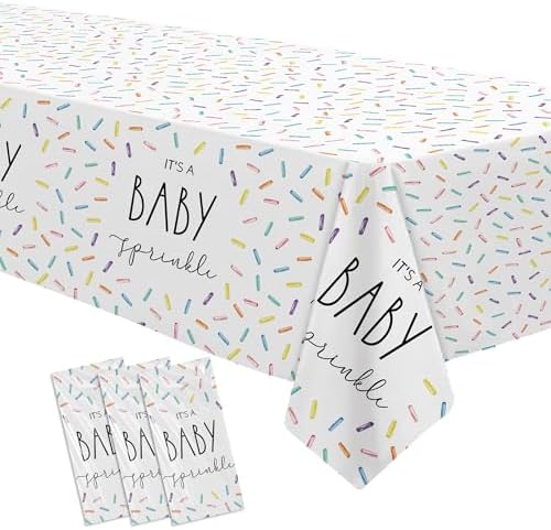 Sprinkle Baby Shower Tablecloth 3 Pack - 86x55in Rainbow Confetti Decor