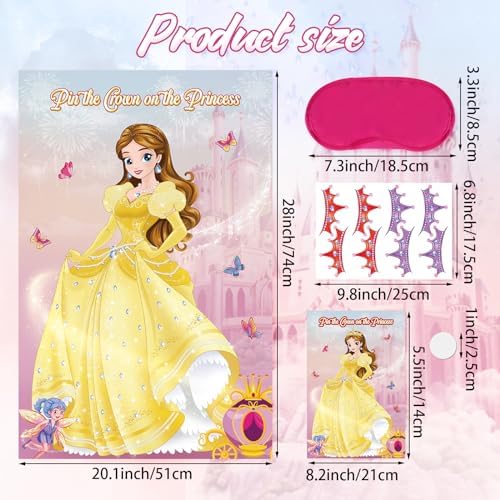 Pin The Crown on The Princess Party Game with Belle Poster and Stickers