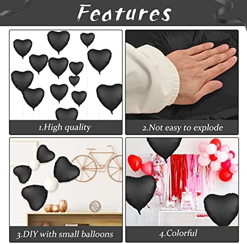 Black Foil Heart Balloons - 10x18 Inch for Valentines Day Wedding Birthday