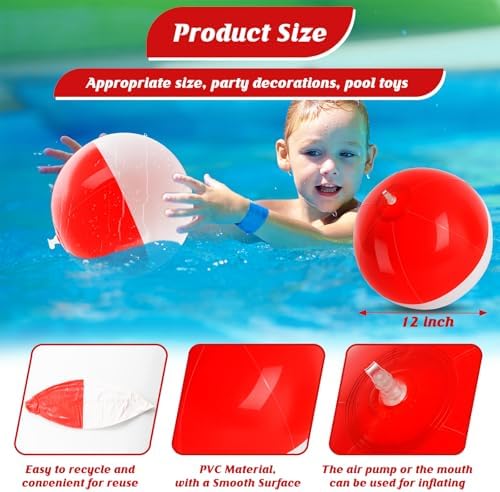 8PCS Cartoon Beach Ball Set-12 Inch Red White