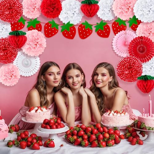 21PCS Strawberry Party Decorations Set