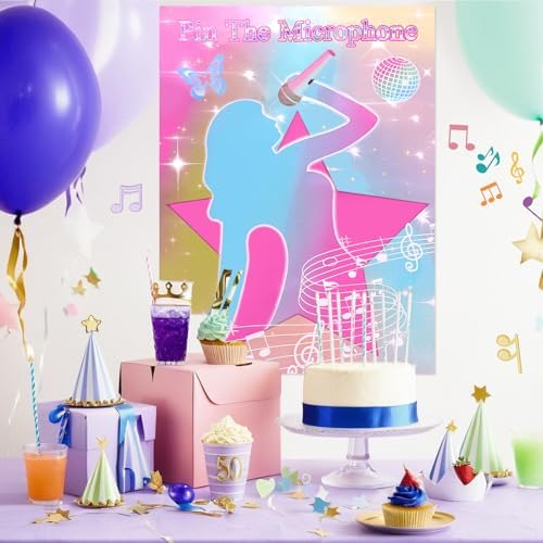 Pin The Microphones On Famous Singers Party Game Poster
