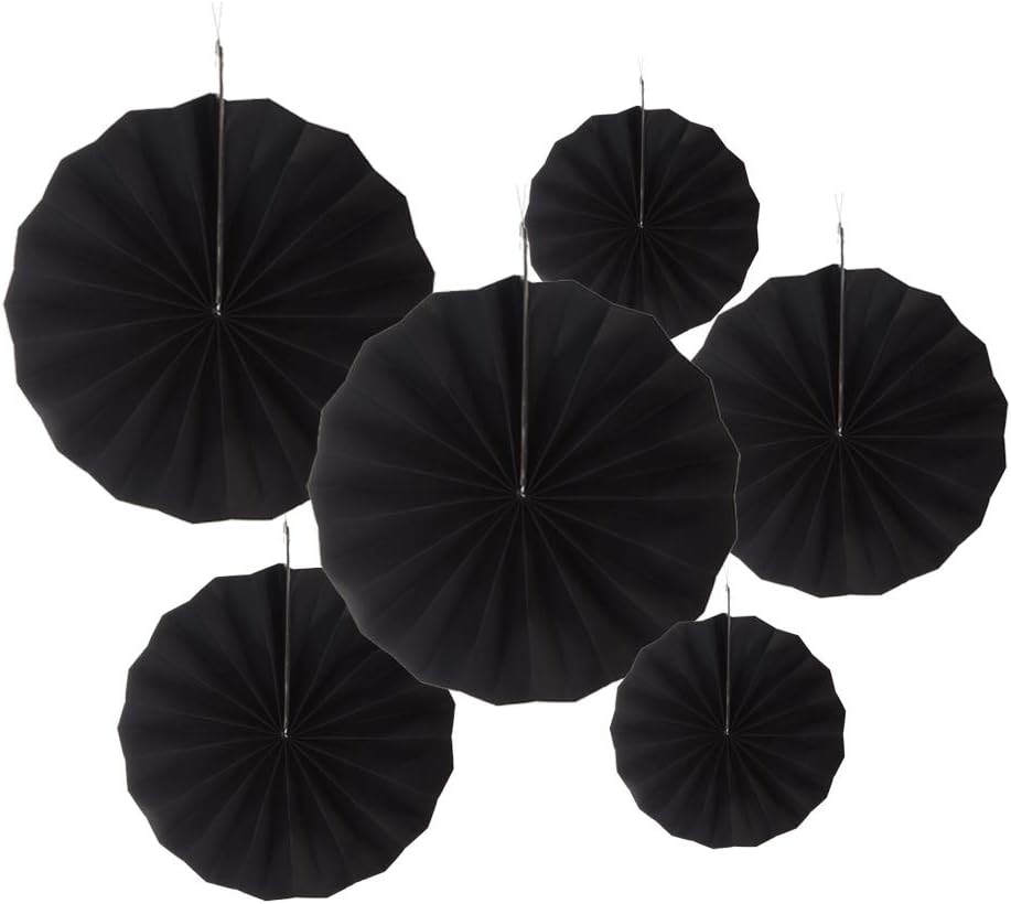 MOWO Black Paper Fans Hanging Decoration 6pc