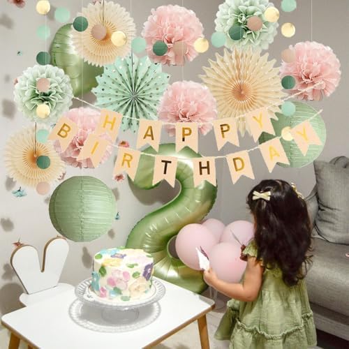 Sage Green and Pink Birthday Decorations Kit