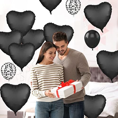 Black Foil Heart Balloons - 10x18 Inch for Valentines Day Wedding Birthday