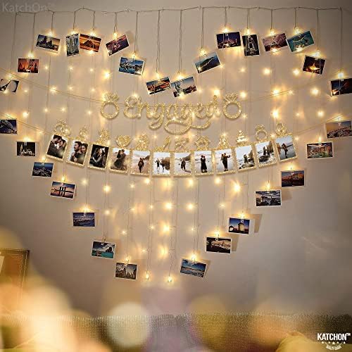 KatchOn Gold Glitter Engagement Photo Banner - 10 Feet 2 Strings No DIY