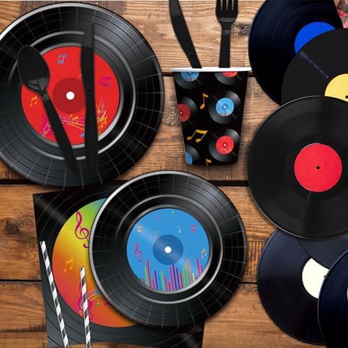 50s Rock Record Party Tableware Set for 24 Guests