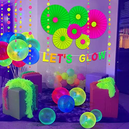 Glow Neon Paper Fans Set of 6 for Parties