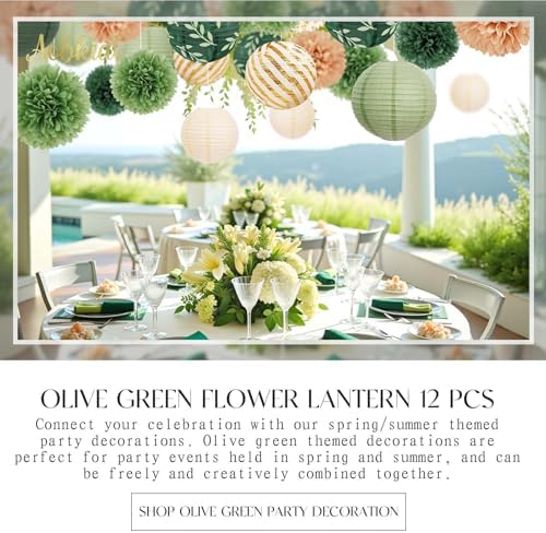 AOBKIAT 12PCS Olive Green Sage Paper Lanterns Set