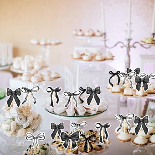 Coquete Black Bow Cupcake Toppers 36PCS