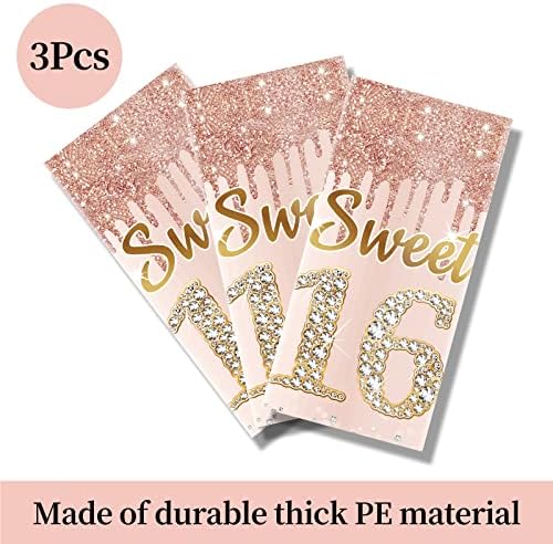 Sweet 16 Pink Rose Gold Birthday Tablecloth Decorations 3 Pack