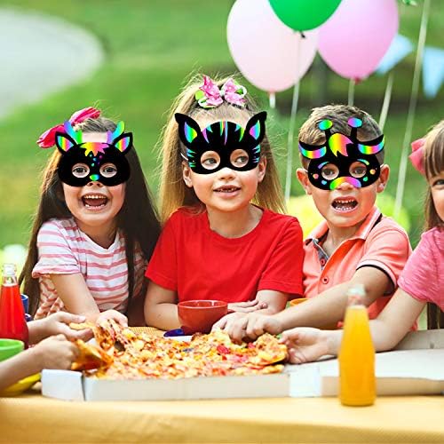 WATINC 32Pcs Scratch Paper Animal Masks DIY Craft Kit