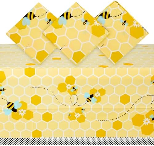 3 Pack Bee Tablecloth for Kids Birthday Party Decor