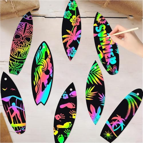 48PCS Rainbow Surfboard Scratch Art Paper for Kids