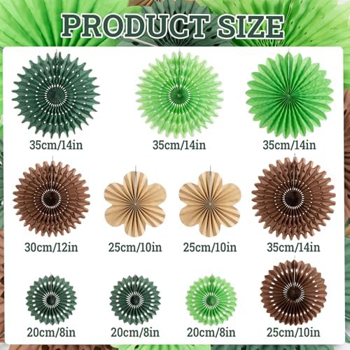 11 Pcs Tropical Jungle Hanging Paper Fans Decor Set