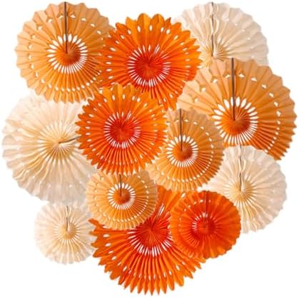 Orange Paper Honeycomb Fans Decor Kit 12pcs