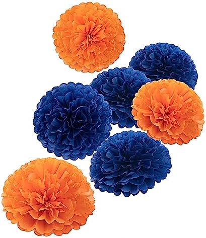 MISU 10 Inch Orange Navy Blue Tissue Paper Pom Poms