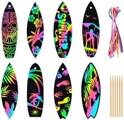 48PCS Rainbow Surfboard Scratch Art Paper for Kids