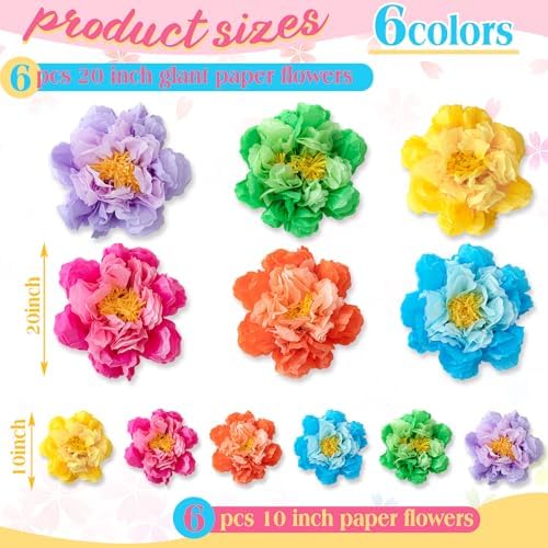 MotiMind 12 Pcs Tissue Paper Flowers for Party Decorations