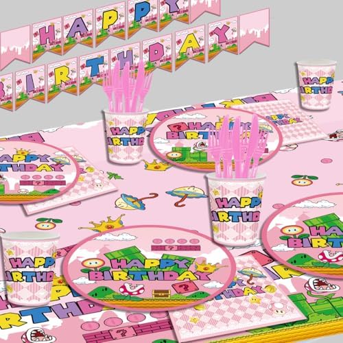 122Pcs Super Bros Peach Party Tableware Kit for 20 Guests
