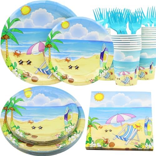 Beach Themed Party Plates and Napkins Set for 25 Guests