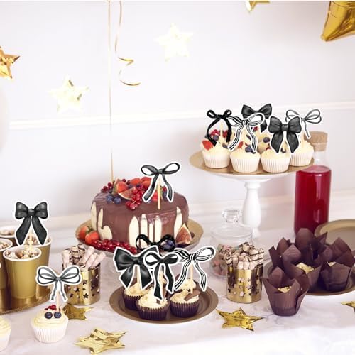 Coquete Black Bow Cupcake Toppers 36PCS