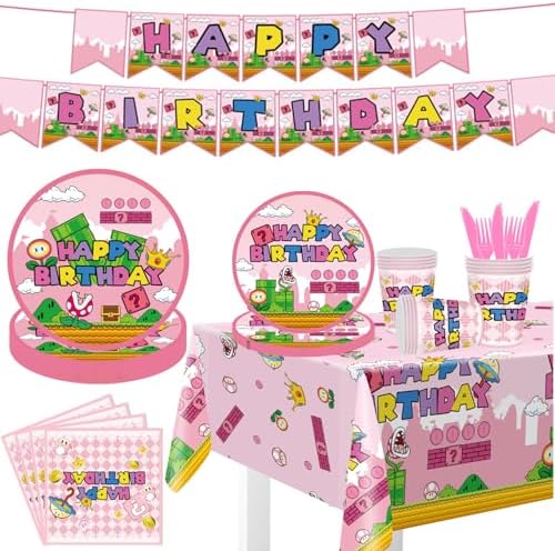 122Pcs Super Bros Peach Party Tableware Kit for 20 Guests