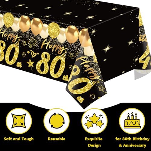 Uiorgui 2pcs 80th Birthday Tablecloth Set