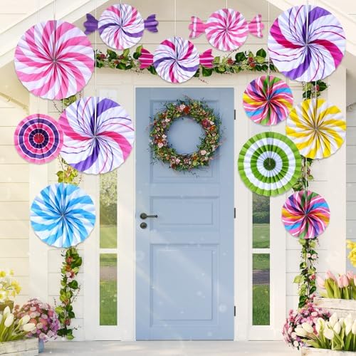 Outus 12 Pcs Candyland Themed Classroom Decor Fans