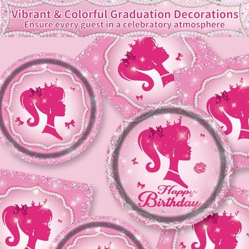 Pink Princess Party Plates Set for 25 Guests