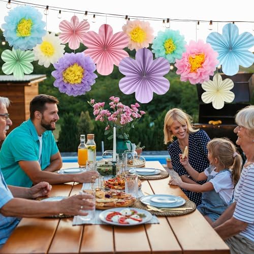 BestoFun 12PCS Pastel Tissue Paper Flowers Fans Decorations