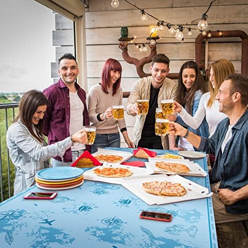 Frienda 3 Pcs Travel World Map Tablecloth Set Blue