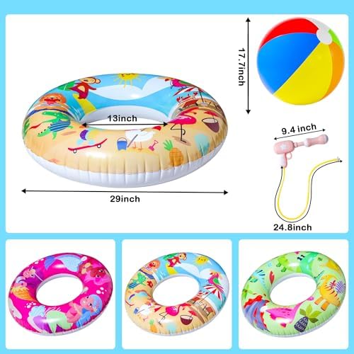 Pool Party Set with 3 Swim Rings Water Guns and Beach Ball
