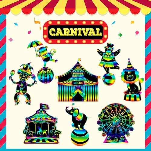 RoundFunny 80 Pcs Carnival Scratch Cards with Sticks and Ribbons