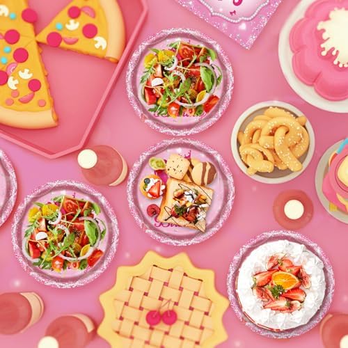 Pink Princess Party Plates Set for 25 Guests