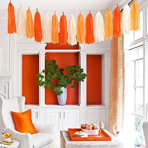 Orange Beige Fall Tissue Pom Poms Streamers Set