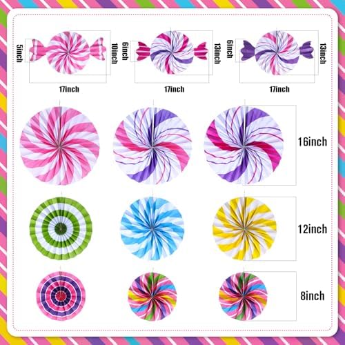 Outus 12 Pcs Candyland Themed Classroom Decor Fans