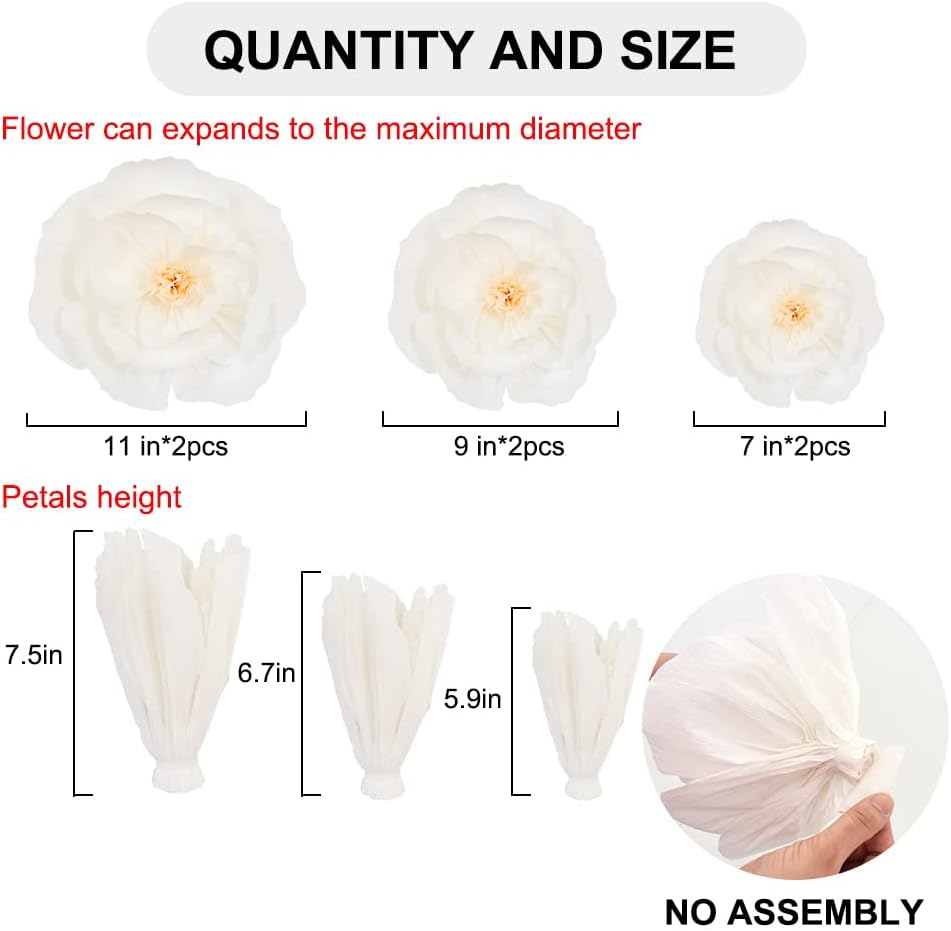 BEISHIDA 6 Piece Paper Flower Decoration Set White