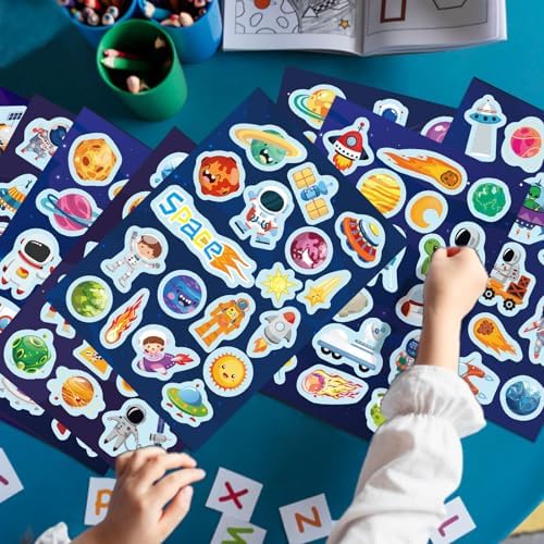 24 Sheets Space Themed Sticker Set - 8 Planets Astronauts Rockets