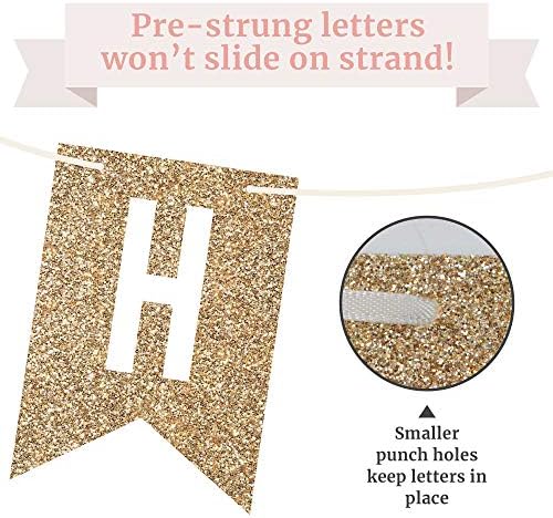 Pre-Strung Gold Glitter Happy Birthday Banner