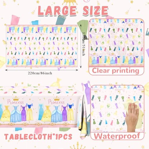 Cextoga Princess Tablecloths 3pcs Waterproof Party Decorations