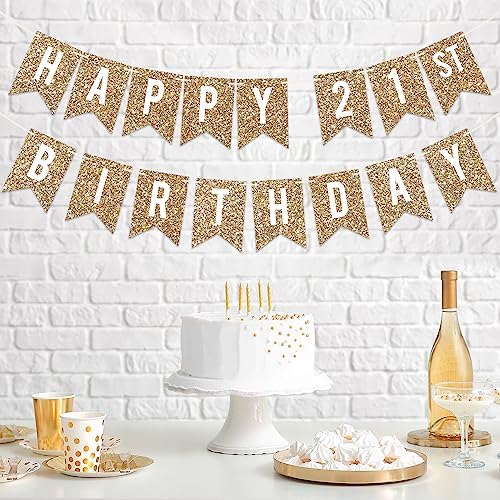 Perfect Occasion Happy 21st Birthday Gold Banner Pre-Strung